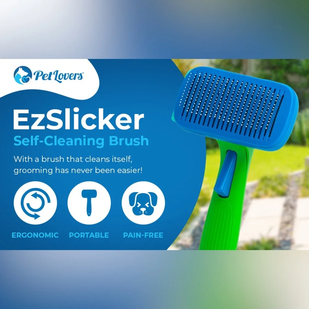 PetLovers EzSlicker Brush - Self Cleaning Dog and Cat Hair Brush